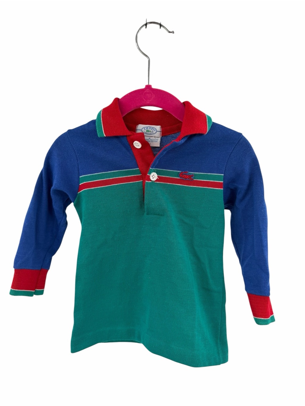 Lacoste Vintage Kids Long Sleeve Polo Shirt - Green & Blue 2T